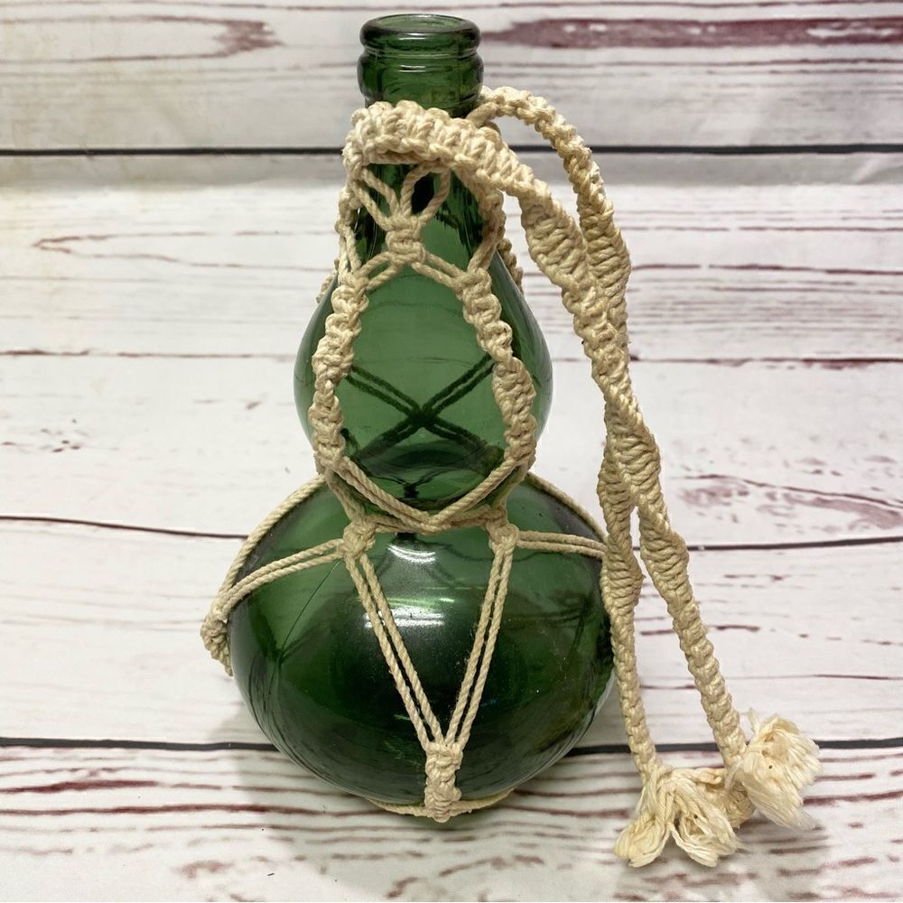 Vintage Macrame Wrap Green Bottle